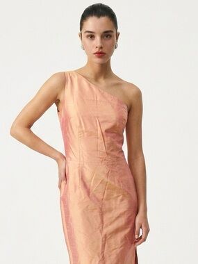 SIRI | Silk Iridescent Asymmetrical Cocktail Dress One Shoulder Women’s Size 10